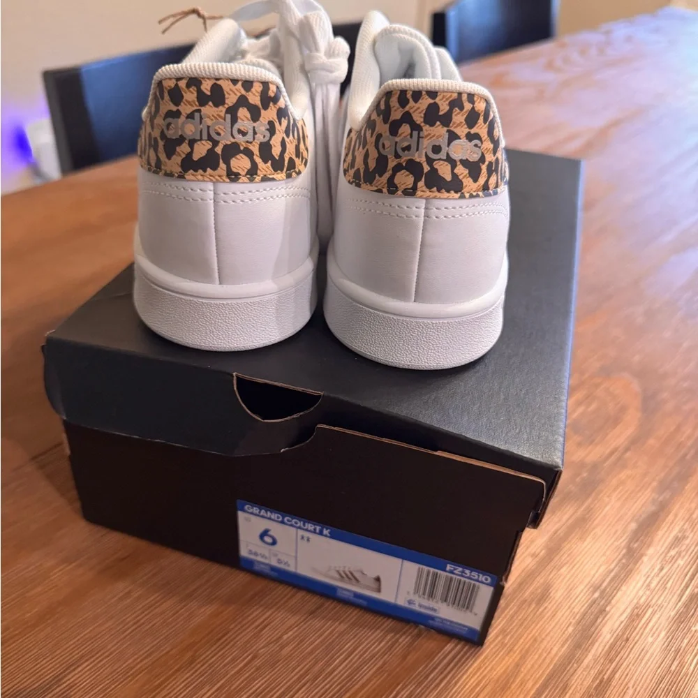Adidas Grand Court K White Sneakers with Animal Print Stripes - Picture 2 of 3
